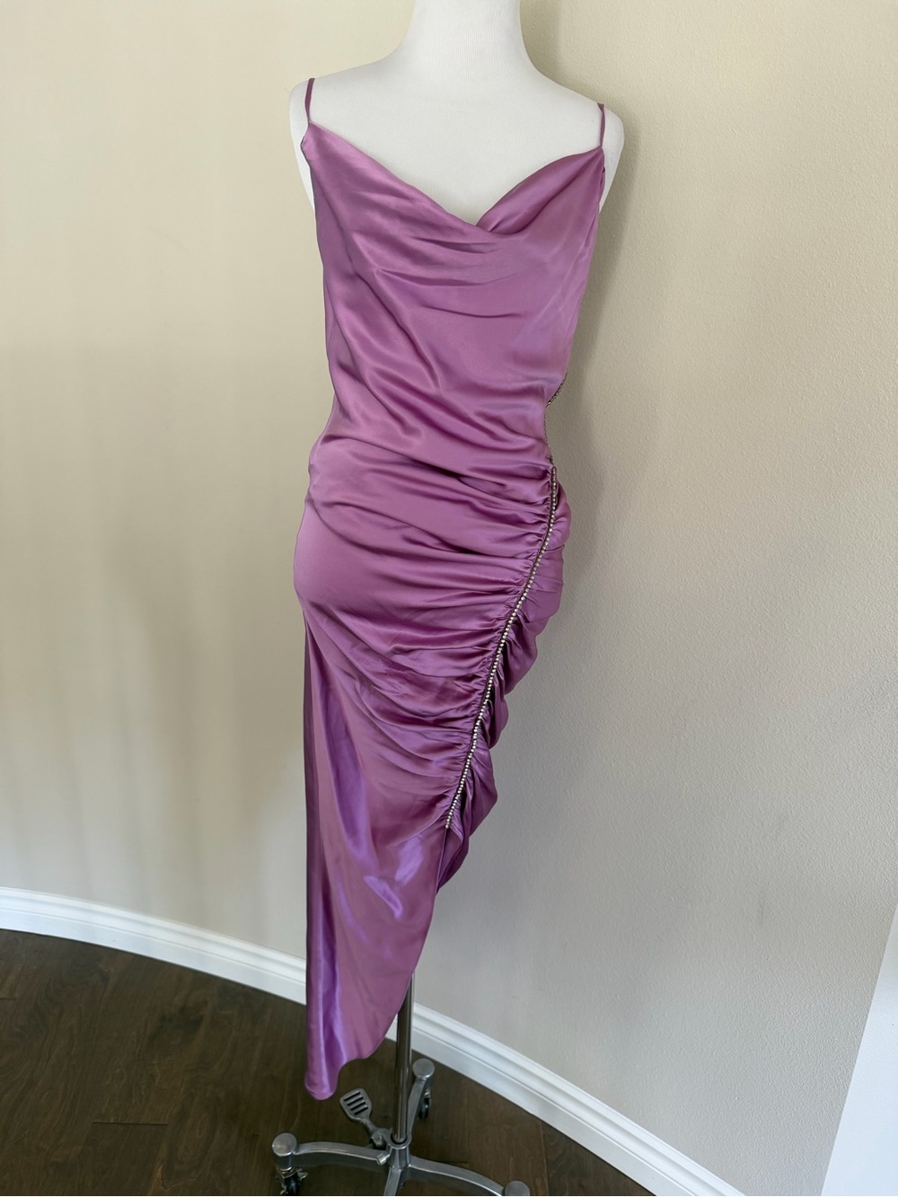Cinq a Sept Emilia rhinestone asymmetrical slip dress in violet size 2